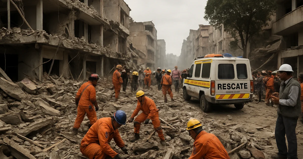 Labores de rescate y escombros en la zona afectada por el reciente terremoto en Colombia.