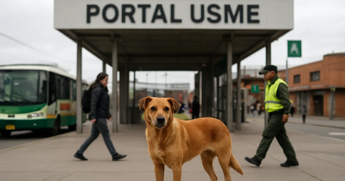 Perrita callejera llamada Canela descansando en las inmediaciones del Portal Usme en Bogotá.