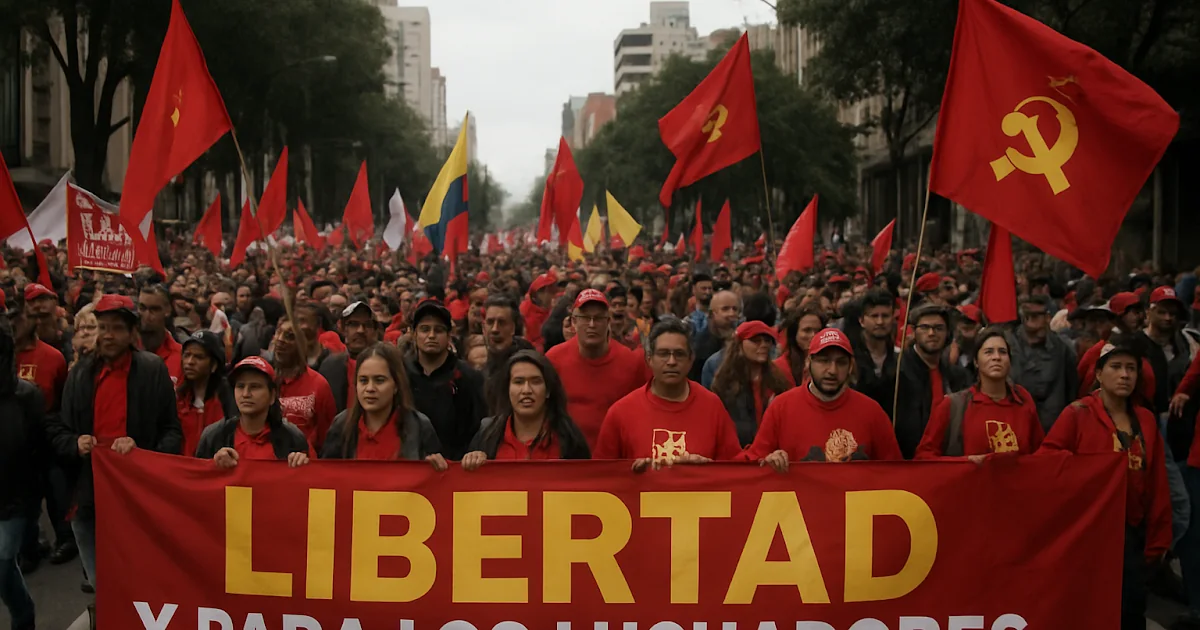 Multitud de manifestantes en las calles de Colombia durante una jornada de marchas organizadas por sectores de la izquierda.