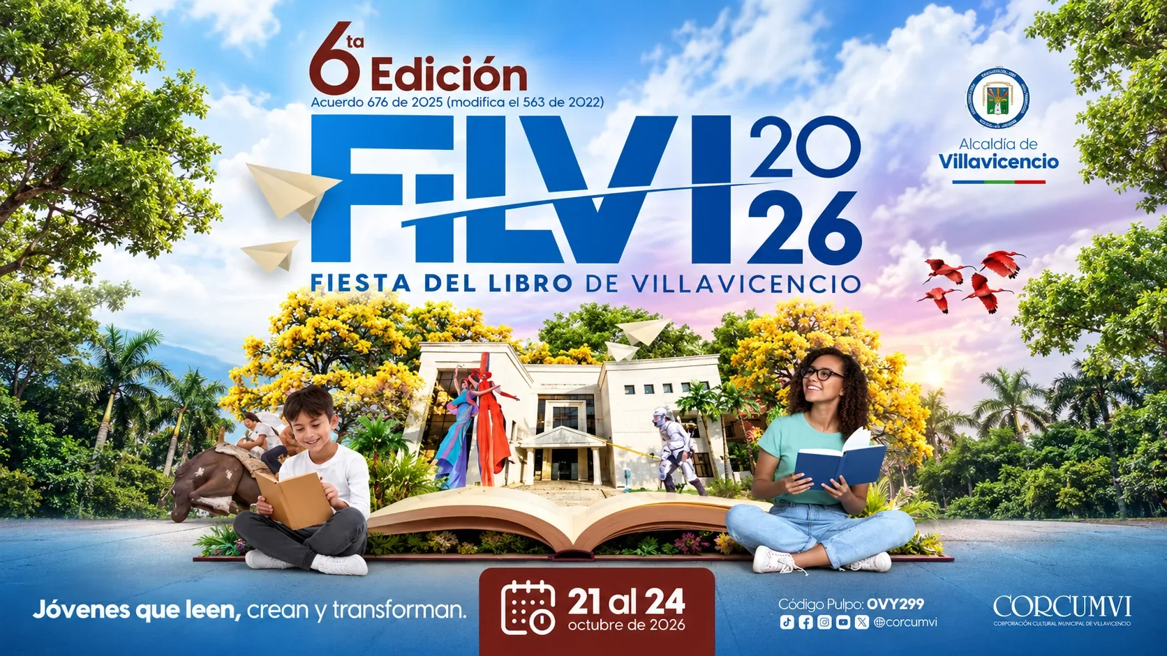 Fachada de la Biblioteca Pública Germán Arciniegas en Villavicencio, sede principal de la FILVI.