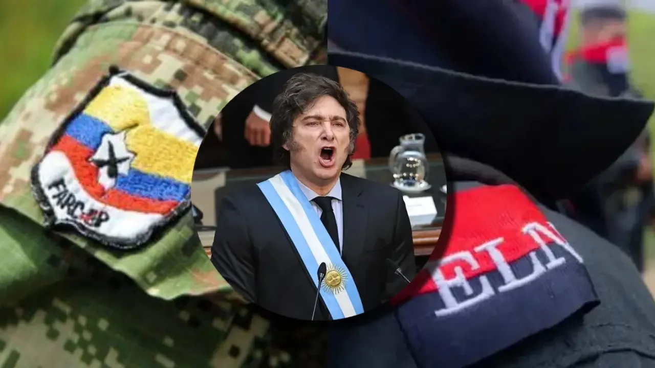 Bandera de Argentina y fachadas gubernamentales en una representación sobre la nueva política de seguridad del país.