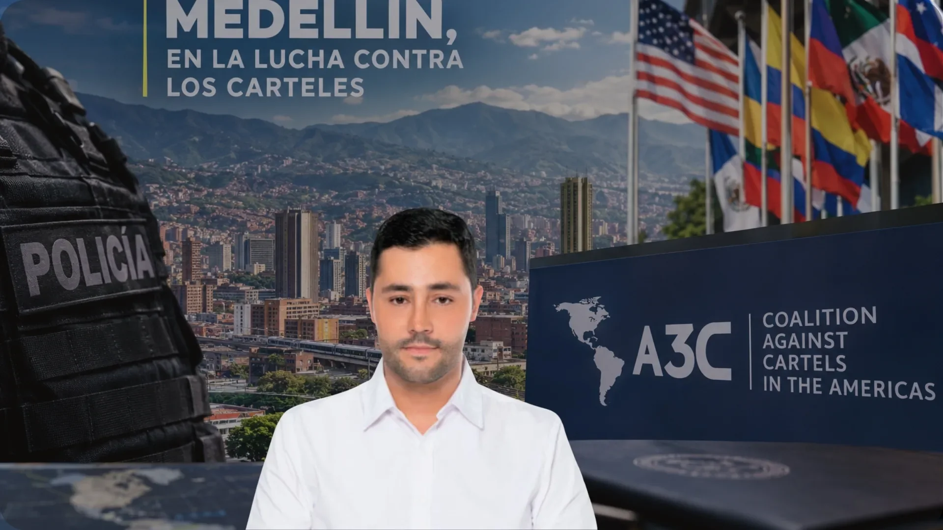 Sebastián López hablando sobre estrategias de seguridad y la llegada de la coalición contra carteles a Medellín.