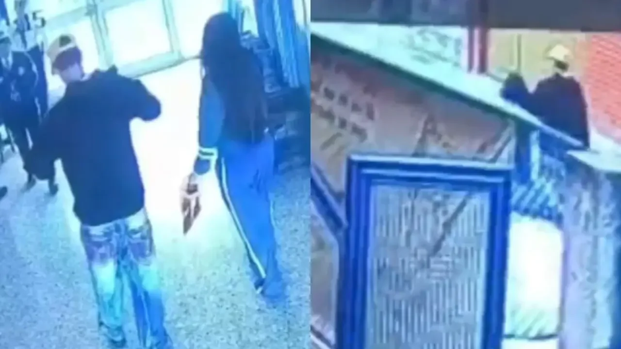 Fachada de un colegio público en Bogotá y patrulla de la Policía en operativo de búsqueda.