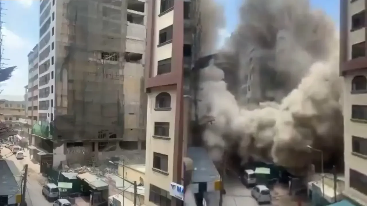 Escombros y nube de polvo tras el colapso de un edificio en construcción en Nairobi, Kenia.