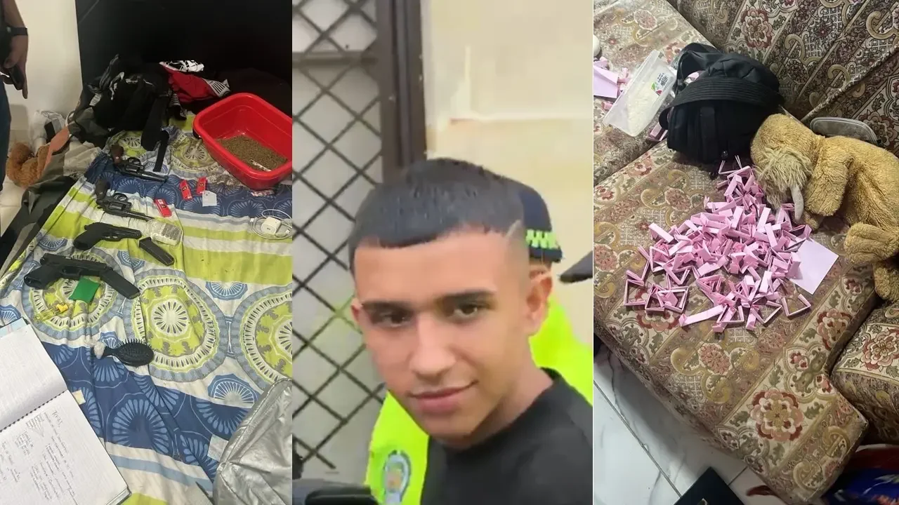 Alias 'Julito' durante su traslado al Centro de Servicios Judiciales de Bucaramanga custodiado por autoridades.