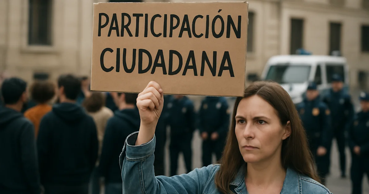 Ciudadanos observando un debate político en un espacio público de una ciudad