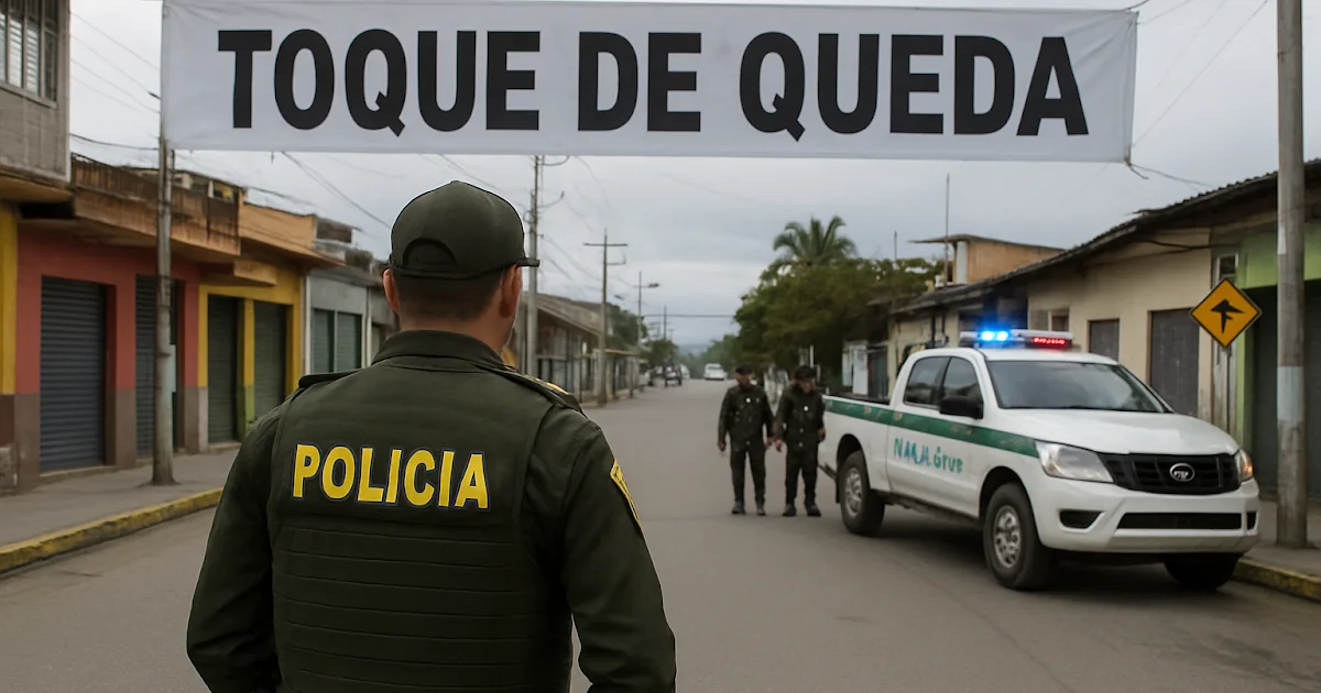 Vista panorámica del municipio de El Tarra bajo estrictas medidas de seguridad y toque de queda.