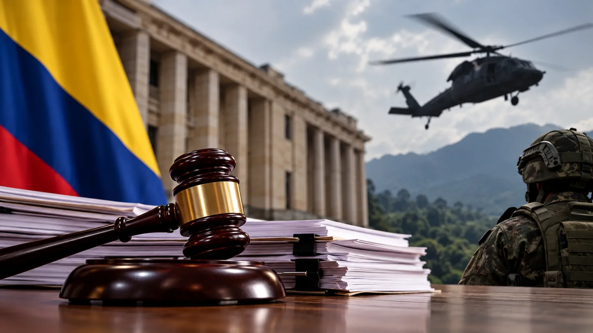 Patrulla militar de las Fuerzas Militares de Colombia en zona rural del país durante operaciones de seguridad.