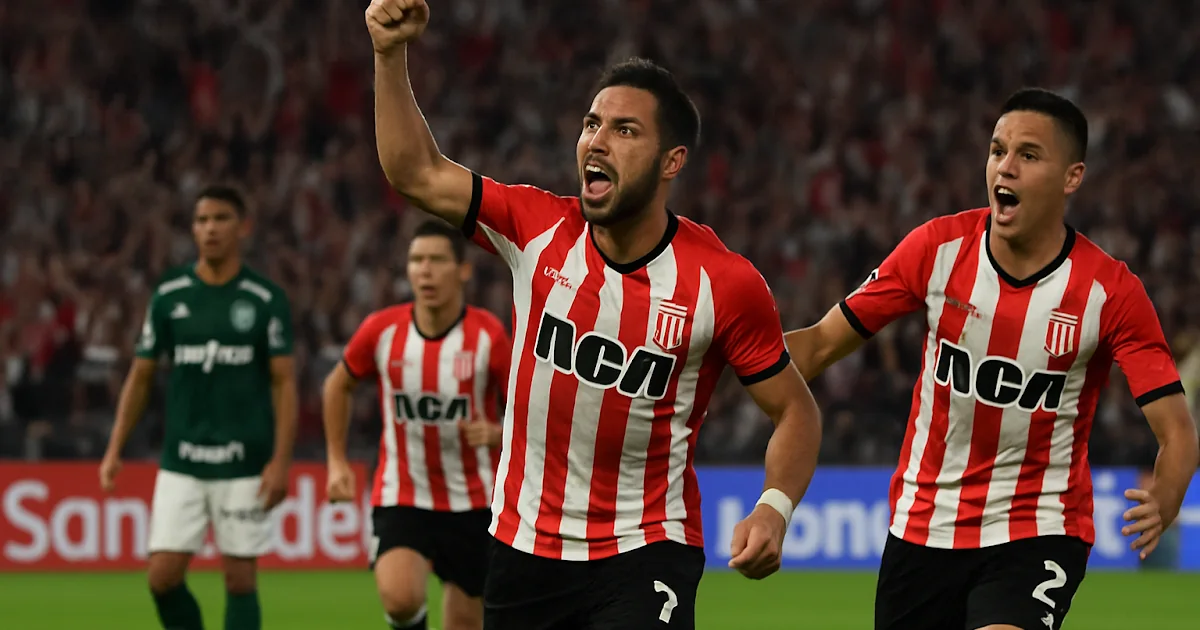 Jugadores de Estudiantes de La Plata celebrando su clasificación en la cancha del estadio brasileño.