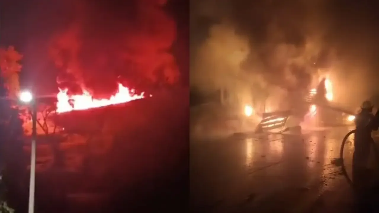 Tractocamión envuelto en llamas tras chocar contra el puente Helicoidal en la vía La Línea, Calarcá.