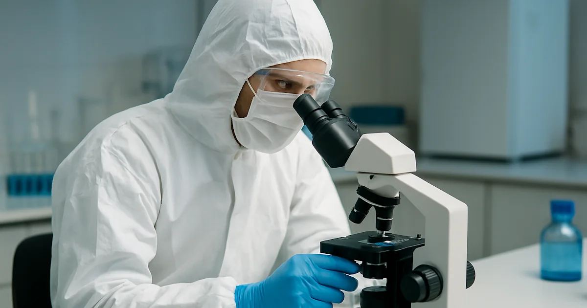 Microscopio y muestras biológicas en un laboratorio de investigación científica.