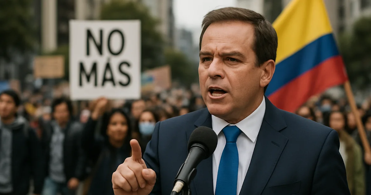Imagen de archivo del político colombiano De la Espriella durante una intervención pública sobre la situación nacional.