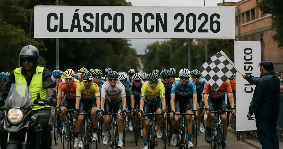 Pelotón de ciclistas rodando por carretera colombiana en la previa del Clásico RCN 2026